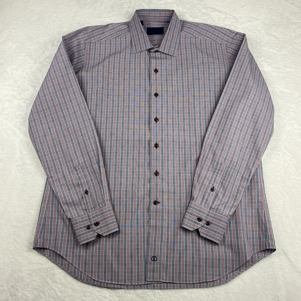 David Donahue Men's XL Dress Shirt Pink Gray Check Long Sleeve - Picture 6 of 10